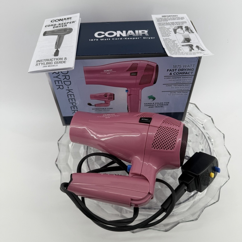 Conair 1875 Watt Cord-Keeper Hair Dryer Pink fast drying and compact BRAND NEW